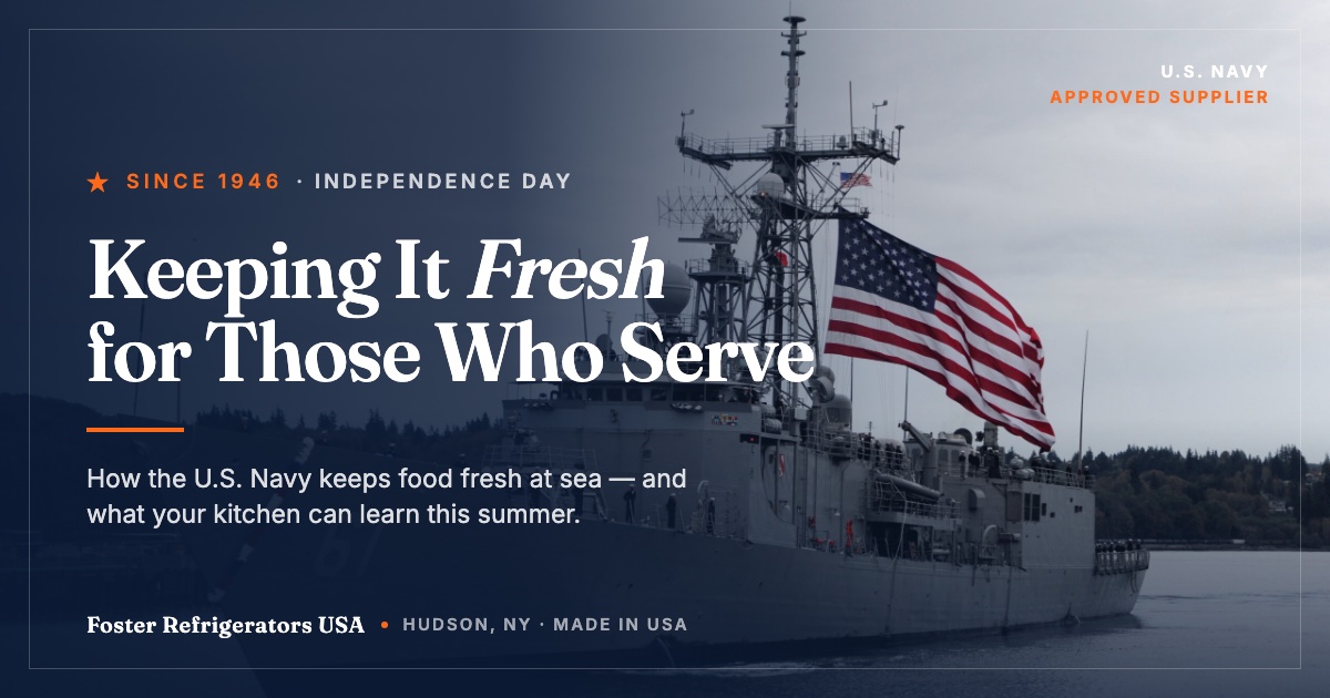 Keeping It Fresh for Those Who Serve — U.S. Navy ship with the American flag flying